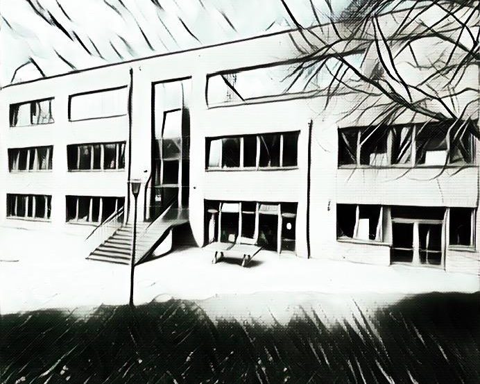 Schule gemalt schwarz weiß